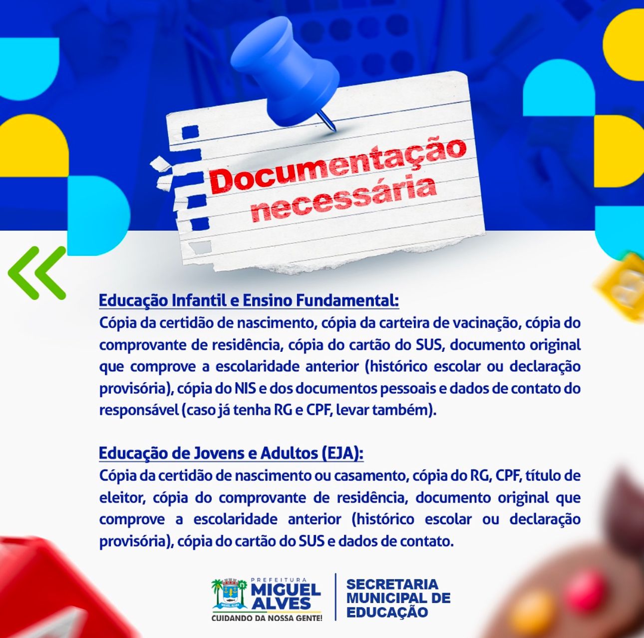Foto 1 – MATRÍCULAS ABERTAS NA REDE MUNICIPAL DE ENSINO